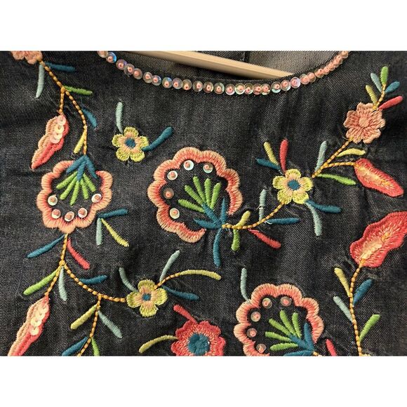 Blu And Blue New York Girls Denim Embroidered & Bead Dress Size M 7-8 Beautiful - Picture 5 of 6